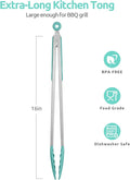 Tongs, 16-Inch Locking Stainless Steel with Silicone Tips, Aqua Sky