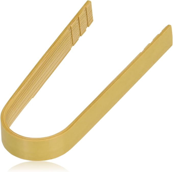 Japanese-Made Bent Bamboo Tongs in Natural Finish, 2.75 in