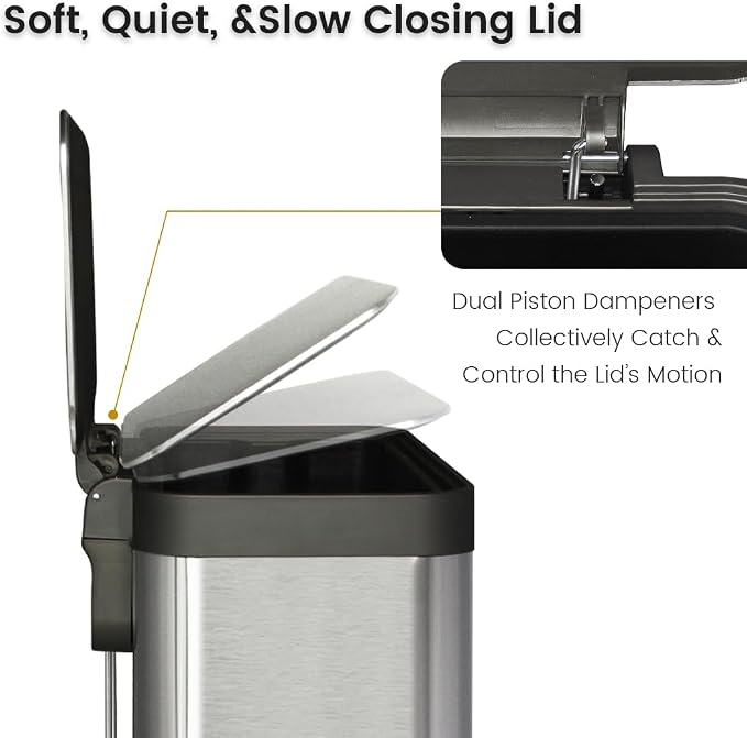 50 Liter / 13 Gallon Trash Can, Fingerprint Proof Stainless Steel Kitchen Trash - Image 6