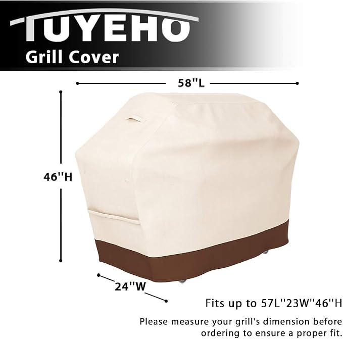 Tuyeho Grill Cover 58 x 24 x 46 inch, 600D Heavy Duty Gas BBQ Cover w/Side - Image 3
