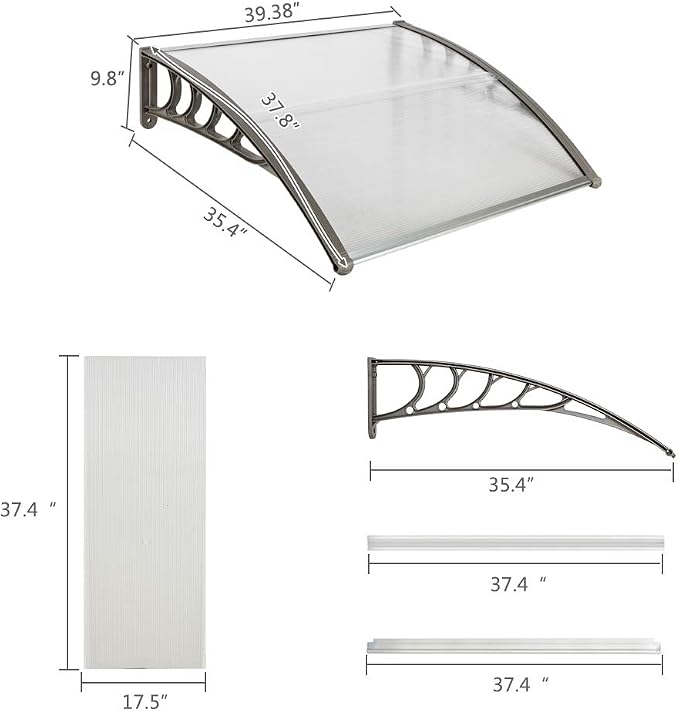 Simply-Me 40" x 40" Door Window Awning Polycarbonate Cover Front Door Outdoor - Image 7