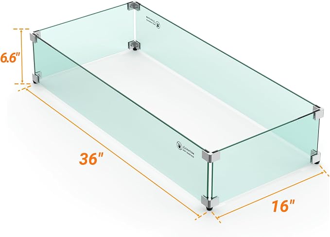 Skyflame 36" X 16" Rectangular Fire Pit Glass Wind Guard Replacement - Image 2