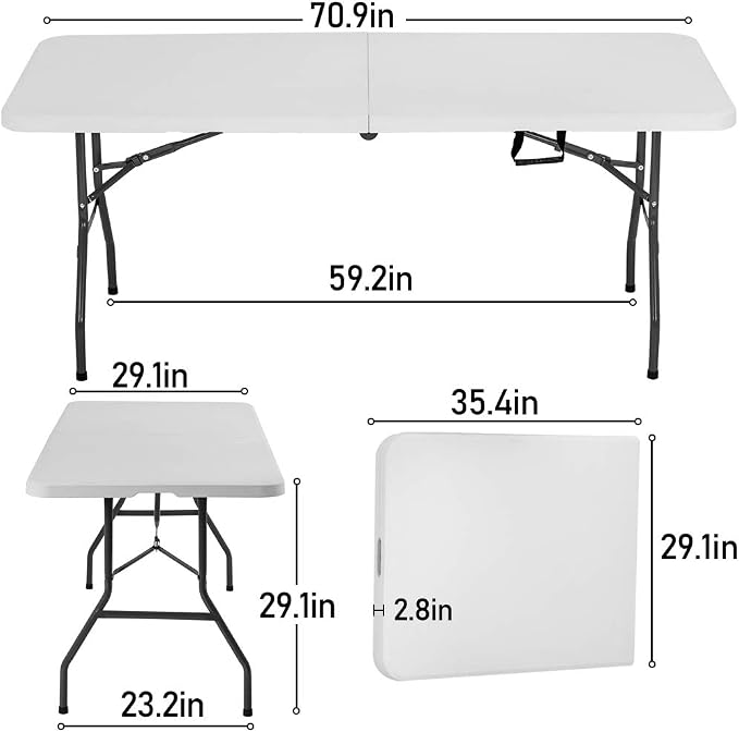 6FT Picnic Table Folding Table Camping Table Plastic Table Fold Up Table Lock - Image 3