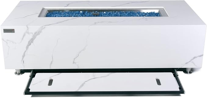 Elementi+ | Carrara Gas Fire Pit | Marble Porcelain & Metal Frame | 60" - Image 4