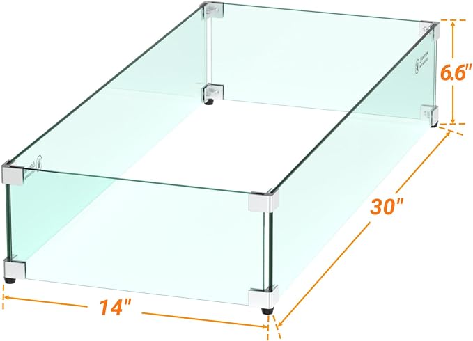 Skyflame 30 x 14 Inches Rectangular Fire Pit Glass Wind Guard - Image 2