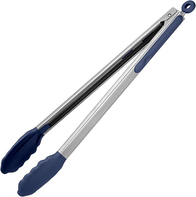 Locking Grilling Tongs, 16-Inch with Silicone Tips, Midnight Blue