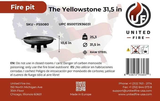 Fire Pit Yellowstone 31.5" Outdoor Fire Bowl, Steel Firepit - Image 4