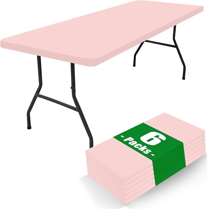 Spandex 8 Foot Rectangle Table Cloth 6 Pack, Elastic Fitted Tablecloths by Moosfor