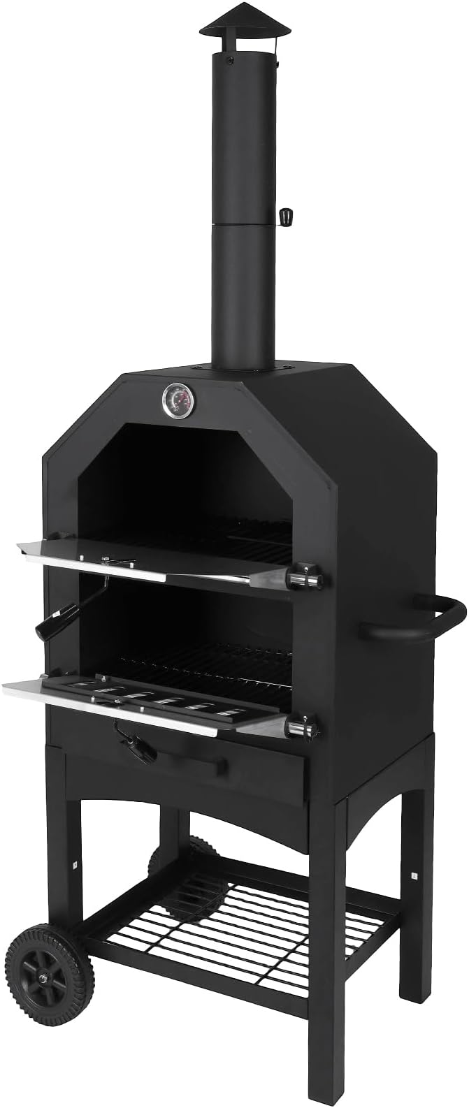 2-Tier Freestanding Charcoal Pizza Oven Stone and Shovel Large Wood Fired Pizza by Unknown