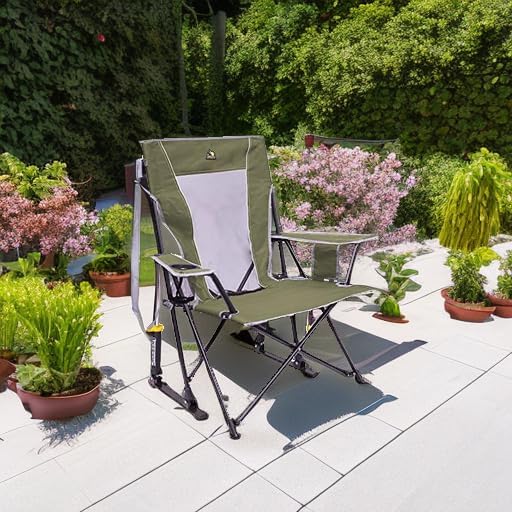 Rocking Camping Chair in Loden Green with Steel Frame and 250 lb Capacity