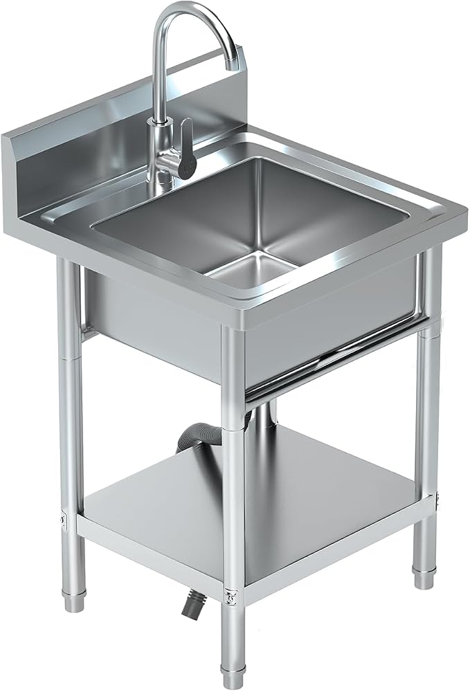 Free Standing Stainless-Steel Single Bowl Commercial Restaurant Kitchen Sink by PurezmMotoStainlessSteelFab