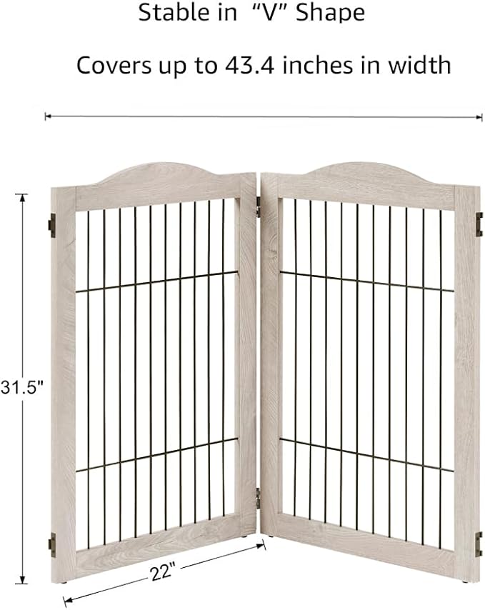 unipaws 44" Wide Dog Gate and Extension Kit, Free Standing Pet Gate, Wooden Dog - Image 4