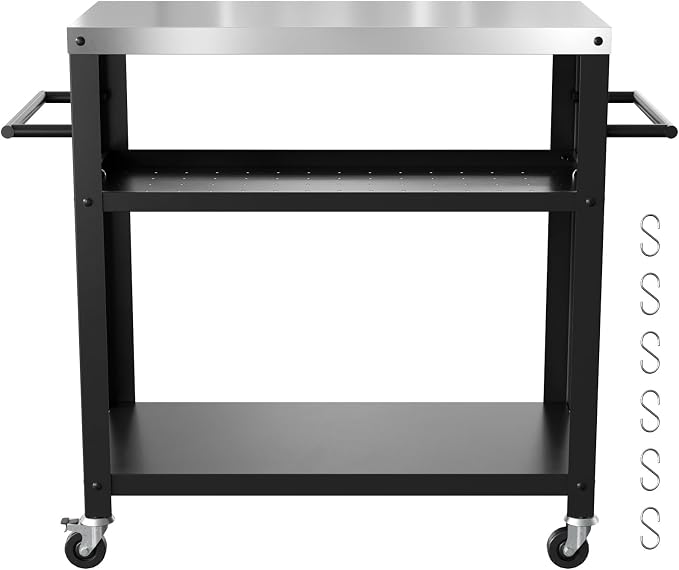 Outdoor Grill Cart with Three-Shelf, Stainless Steel Pizza Oven Table - Image 8