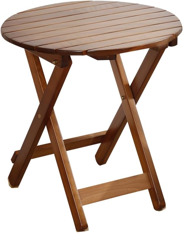 Outdoor Small Table Round Folding Side Table, Foldable Wooden End Table by BestforYou