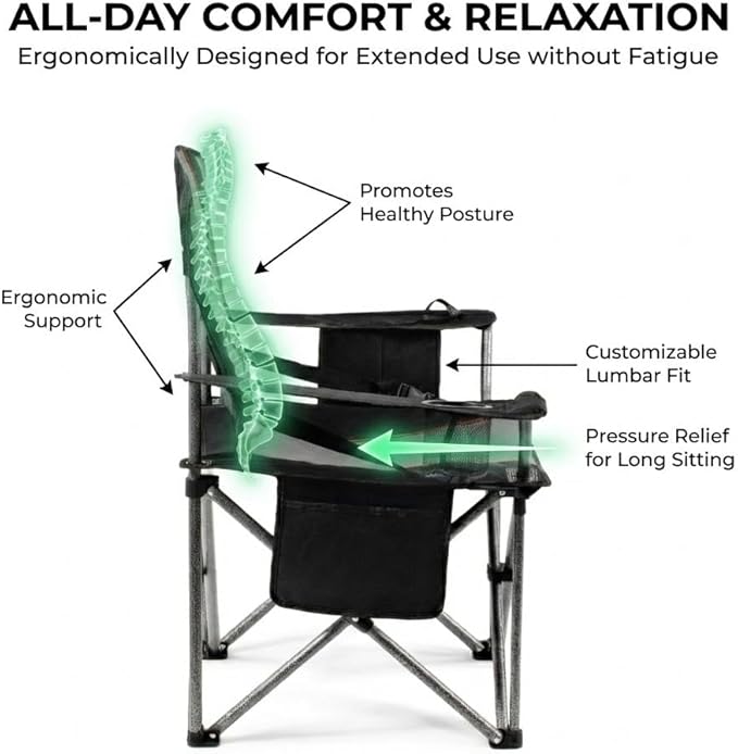 Folding Camp Chairs, Twin Pack, 25.2-Inch Wide Seat, 450 lb Capacity