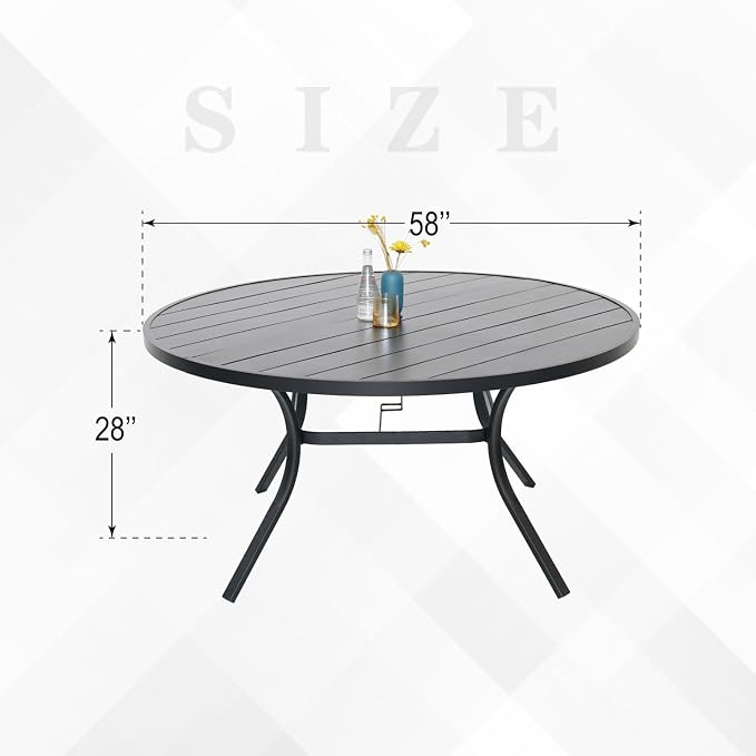 58" Patio Outdoor Round Table for 8 Person, All Weather Metal Black Round Patio - Image 3