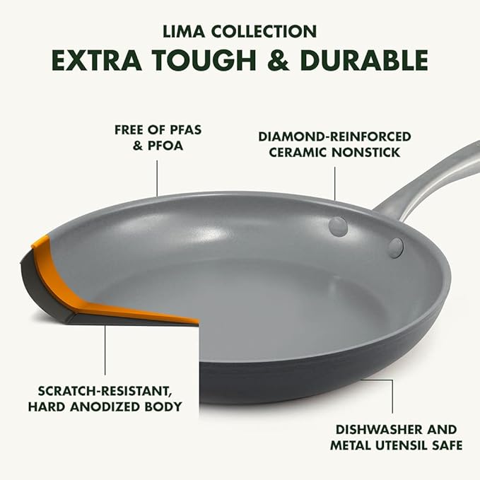 Griddle Pan, 11-Inch Square Ceramic Nonstick, Hard Anodized, Gray