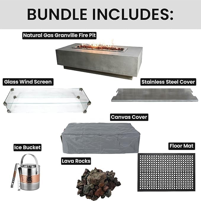 Elementi Granville Fire Pit Bundle Outdoor Firepit Set Includes 60” Natural Gas - Image 2