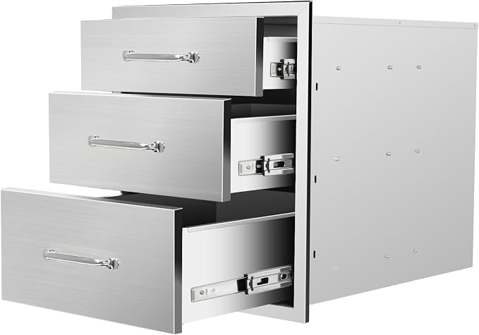 Outdoor Kitchen Drawers 18" W x 21" H x 23" D Flush Mount Triple BBQ Drawers by SGOLAN