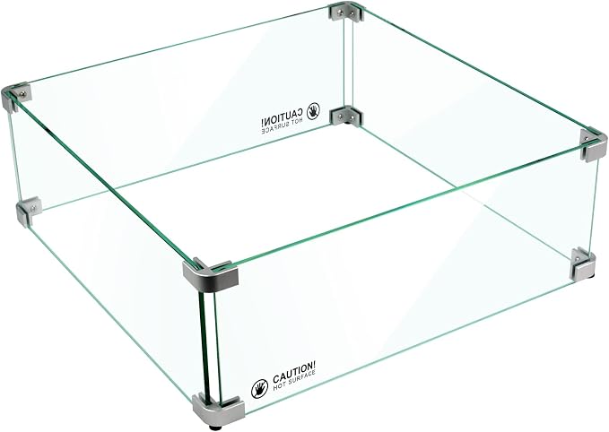 Holy Fire 17.5" L x 17.5" x 6" Square Fire Pit Glass Wind Guard Clear Tempered by HOLYFIRE