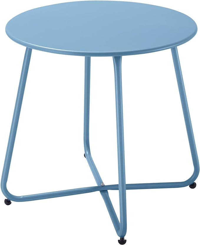 Small Patio Side Table, Round Metal Side Table, Weatherproof, Outdoor End Table by Juserox
