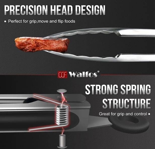 Tongs 4-Piece Stainless Steel Set with Silicone Grip and Locking Ring