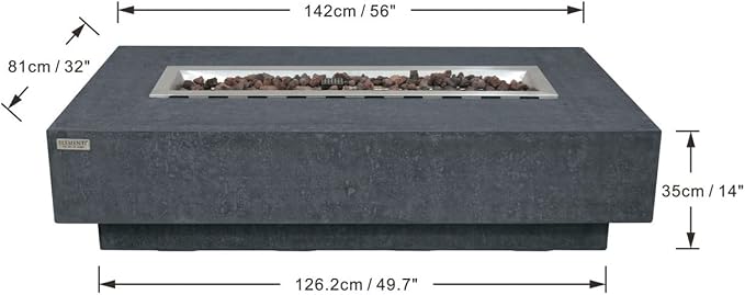 Elementi | Hampton Gas Fire Pit Cast Concrete 56" Rectangular Fire Table - Image 2