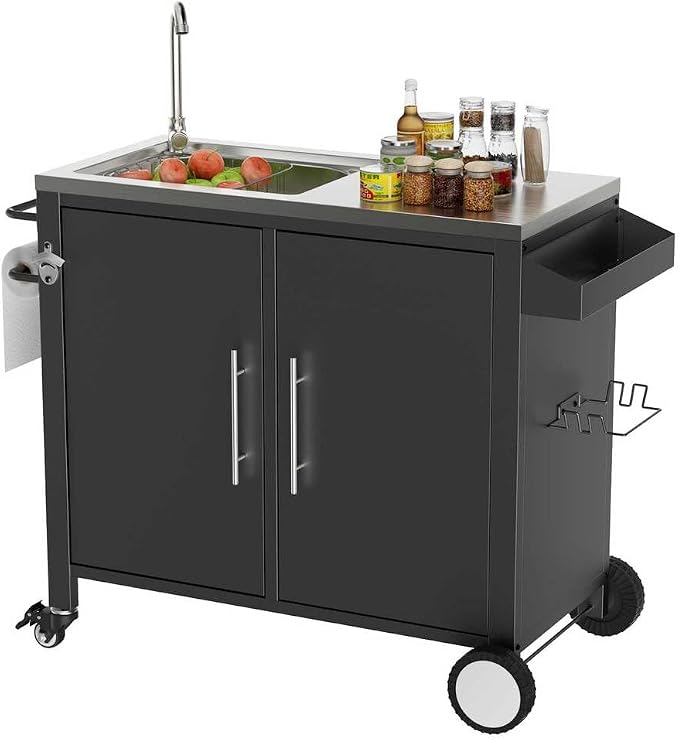 Outdoor Grill Cart with Storage, Movable Prep Cart with 304 Stainless Steel - Image 7