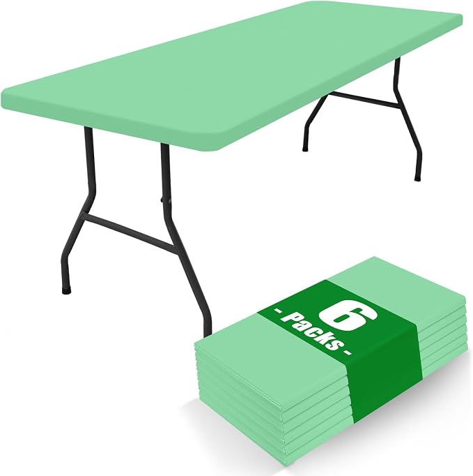 Spandex 6 Foot Rectangle Table Cloth 6 Pack, Elastic Fitted Tablecloths by Moosfor