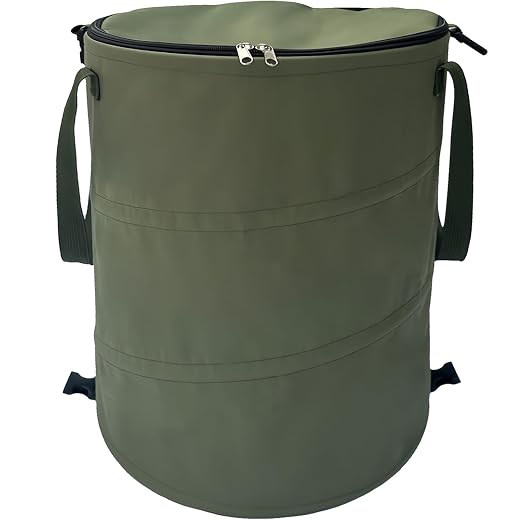 Pop up Camping Trash can with lid, Collapsible 24 Gallons Trash can with by QJXX