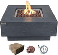 Elementi | Manhattan Gas Fire Pit Cast Concrete 36" Square Fire Table, Outdoor by AMSFireplaceInc