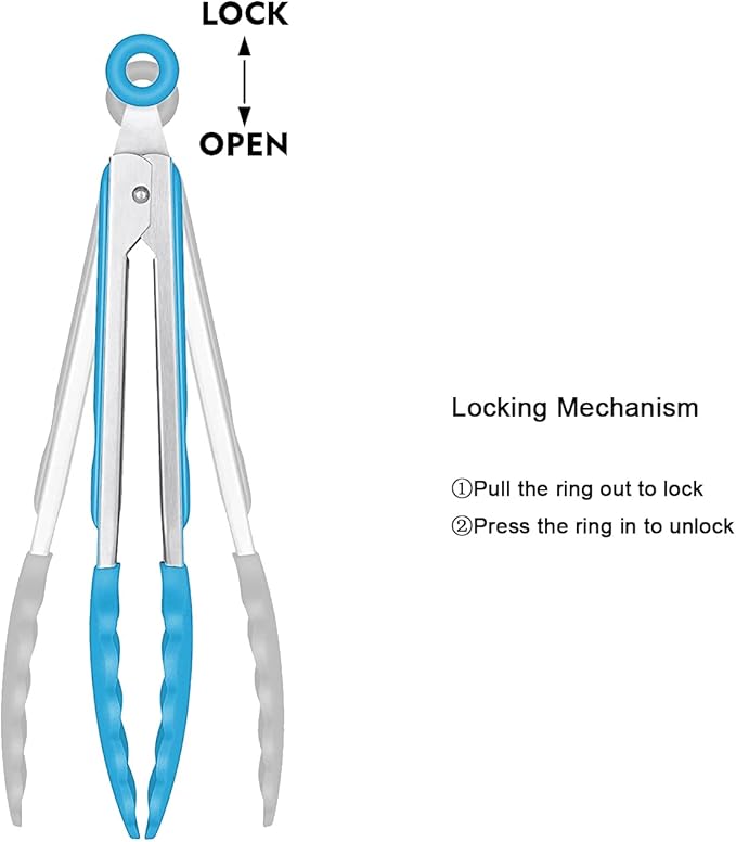 Tongs Set of 4, Blue Silicone and Stainless Steel, 11-Inch and 13.2-Inch