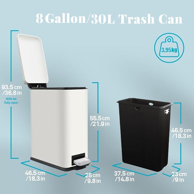 8 Gallon Trash Can with Lid, Stainless Steel Trash Can with Removal Inner Bucket - Image 5