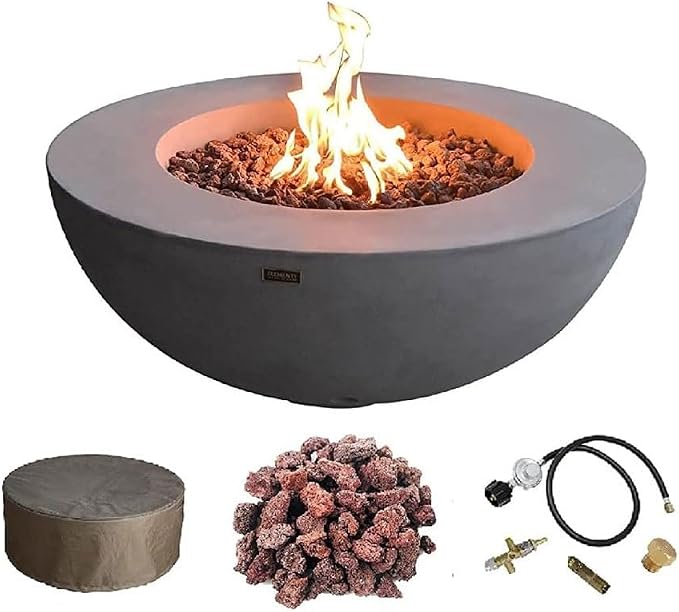 Elementi | Lunar Gas Fire Pit Cast Concrete 42" Round Fire Table, Outdoor Fire by AMSFireplaceInc