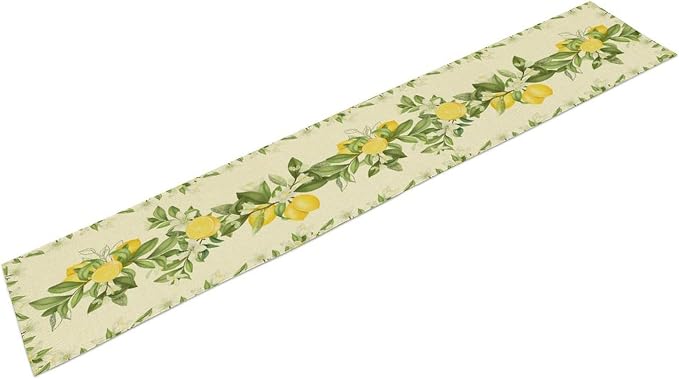 Summer Lemon Table Runner, Spring Blooming Lemon Tree Branches Bouquets Yellow - Image 7