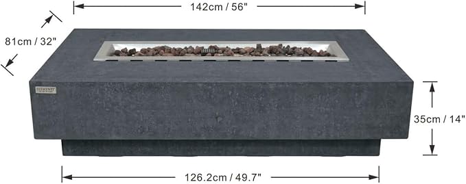 Elementi | Bundle Hampton Gas Fire Pit Cast Concrete 56" Rectangular Fire Table - Image 2