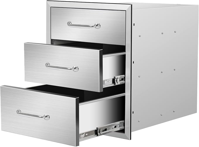 Outdoor Kitchen Drawers 18" W x 21" H x 21" D Flush Mount Triple BBQ Drawers by SGOLAN