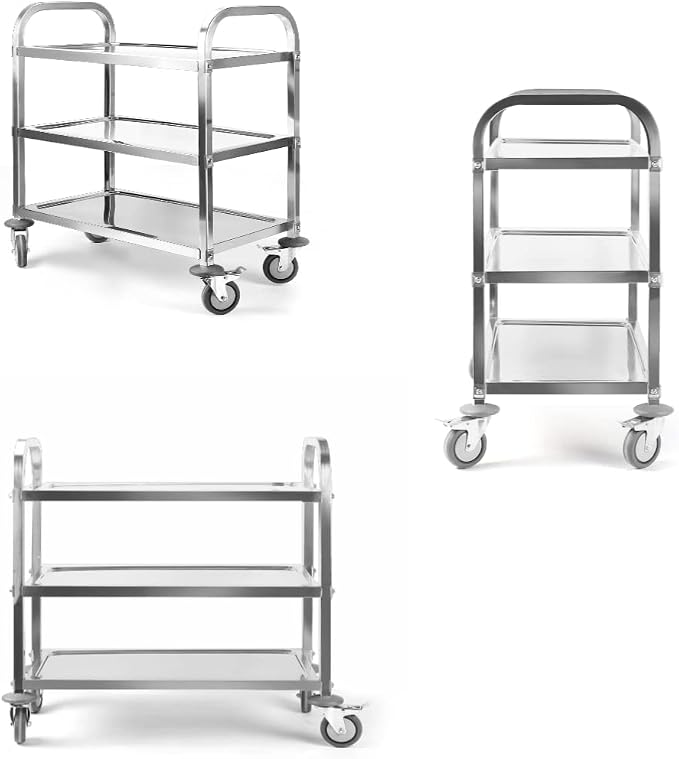 Nisorpa 3 Tier Stainless Steel Utility Cart L37.4 x W19.68 x H37.4 Inch Kitchen - Image 4