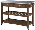 BOWERY HILL Modern Wood/Stainless Steel Kitchen Cart in Chestnut Wire-Brush by BOWERYHILL