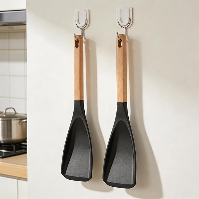 2-Pack Cedar and Ash Spoonula, Non stick Flat Serving Spoons, Heat Resistant - Image 8