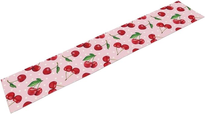 Red Cherry Table Runner, Tropical Fruit Polka Dot Print Table Runner - Image 8