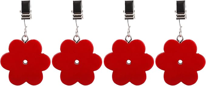 TwoFish Home Set of 4 Red Flower Tablecloth Weights Clips Handicraft Red Flower - Image 4