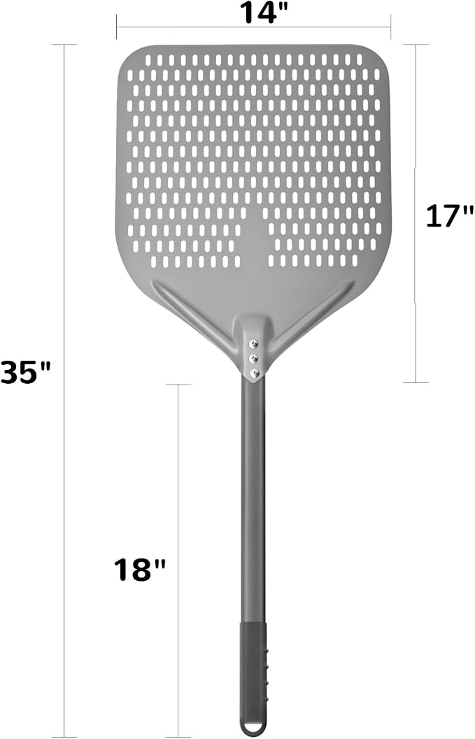 G.a HOMEFAVOR 14" x 17" Perforated Pizza Peel 35 Inch overall, Rectangular - Image 2