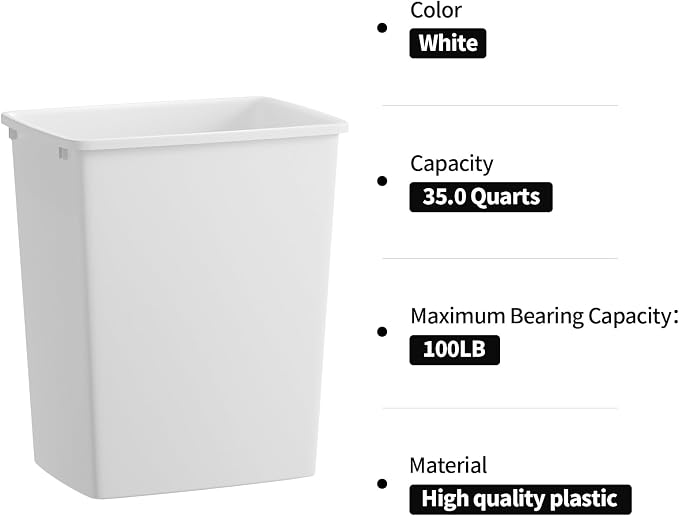 ROOMTEC 35QT Kitchen Trash Can, Sturdy and Lightweight Slim Trash Can, Trash - Image 2