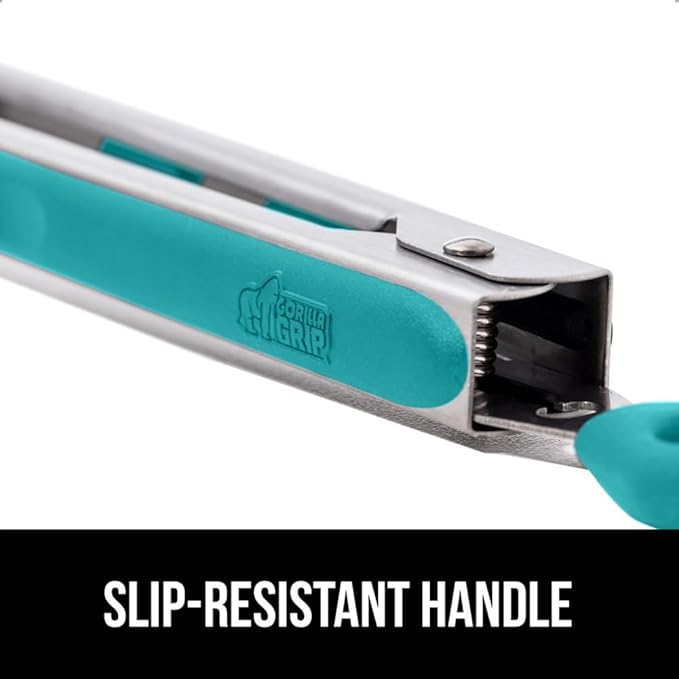 Tongs with Silicone Head, Stainless Steel Frame, Turquoise