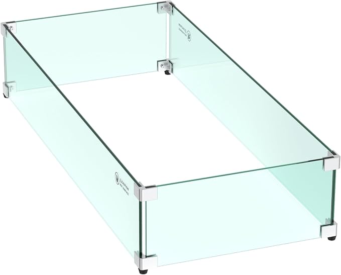 Skyflame 30 x 14 Inches Rectangular Fire Pit Glass Wind Guard by Skyflame