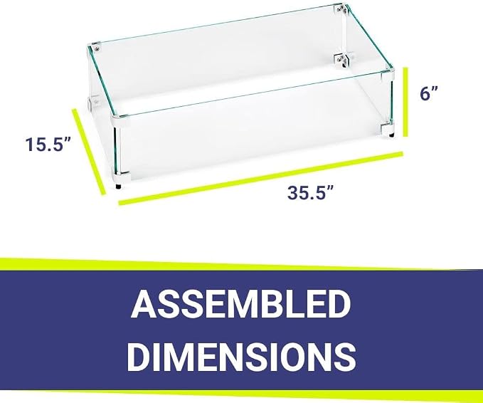 35.5" X 15.5" X 6” Rectangular Glass Flame Guard - Image 2