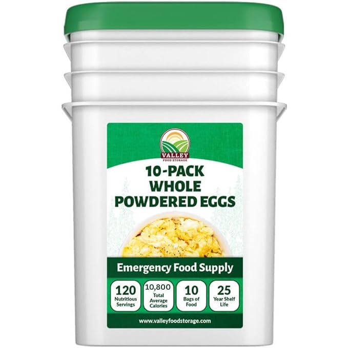 Freeze Dried Whole Powdered Eggs 10-Bag Bucket, 63.5 Oz | Premium Emergency by ValleyFoodStorage