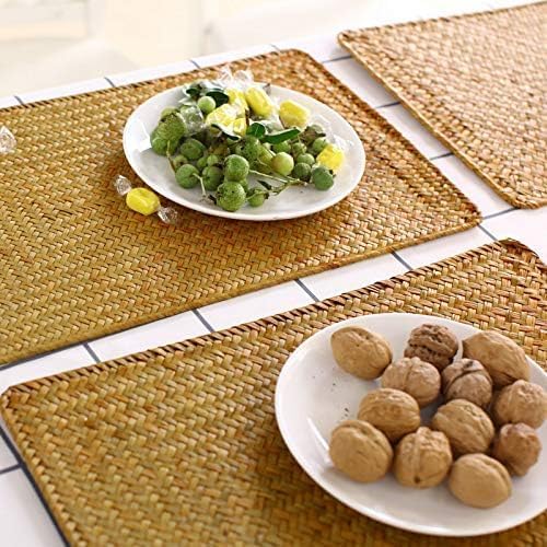 12 Pack Rectangular Woven Placemats, Rattan Wicker Table Mats, Natural Seagrass - Image 2