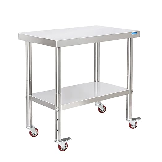 Stainless Steel Table with Wheels 30 x 18 Inch NSF Commercial Stainless Steel by KUARBARR